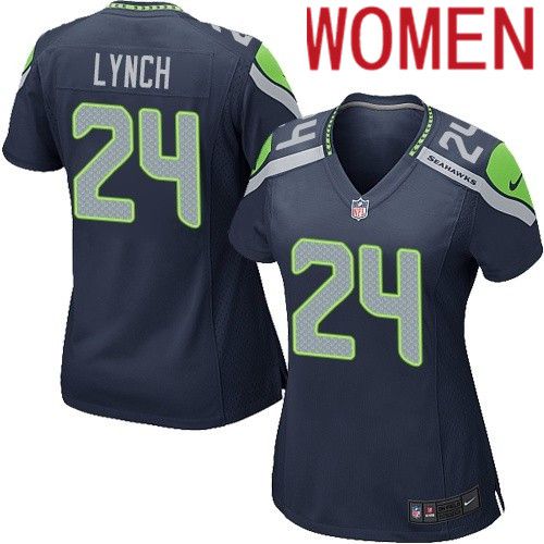 Women Seattle Seahawks 24 Marshawn Lynch Nike Navy Game NFL Jersey